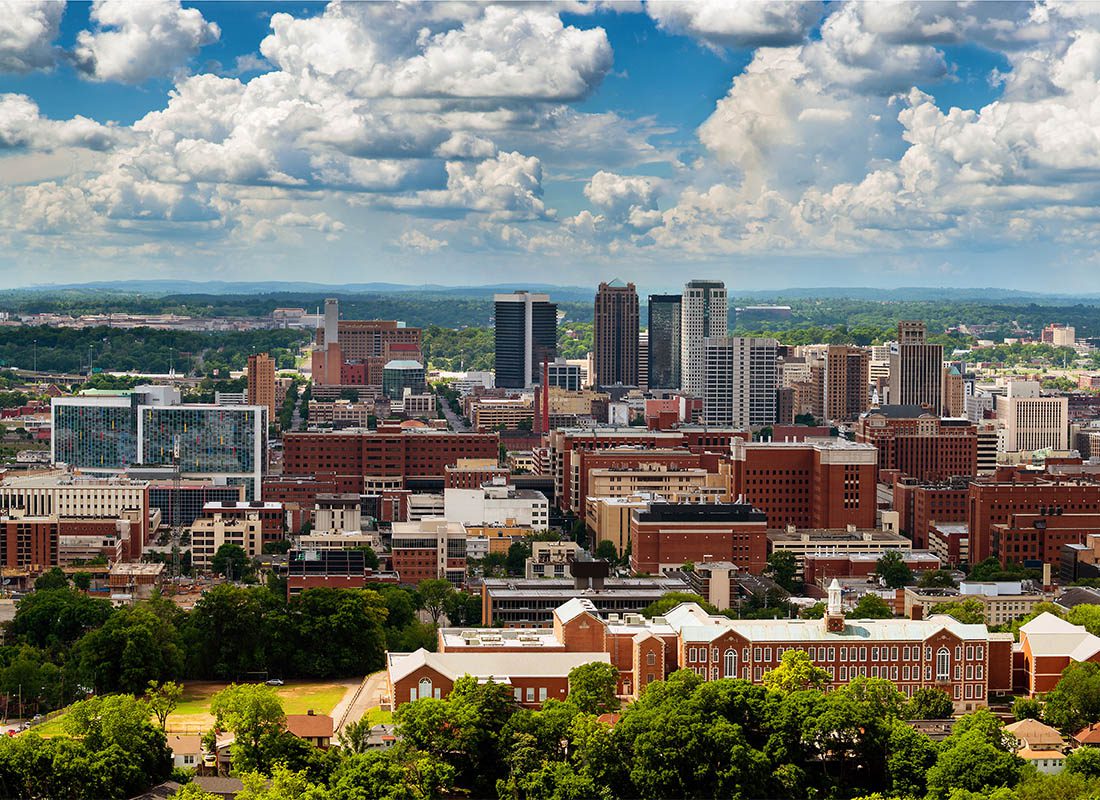 Birmingham, AL - Aerial View of Downtown Birmingham, Alabama From Vulcan Park