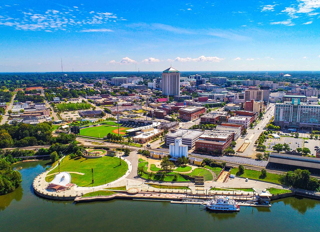 Montgomery, AL - Aerial View of Downtown Montgomery, Alabama on a Clear Sunny Day